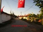 Çınardere köyünün tüm sokaklarındaki elektrik direklerine alınan bayrakların takılmış hali.